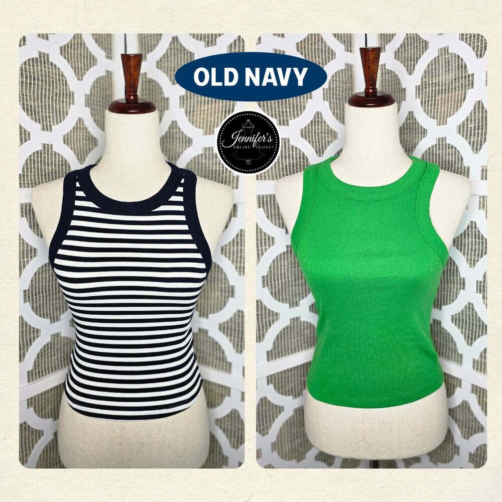 Old Navy Juniors (1) Green and (1) Blue & White Ribbed Tank Tops Size XS